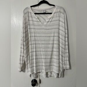 CAbi ATC Habit Striped L/S White Gray Knit Oversized Tee Shirt Sz XL 5930